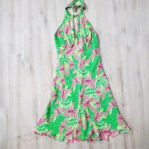 Lilly Pulitzer “Butterfly Garden” Silk Halter Midi Dress